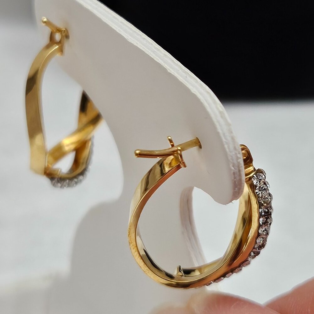 Forever Radiant 10k Gold & Swarovski Crystal Hoop Earrings - NIB - Picture 2 of 3